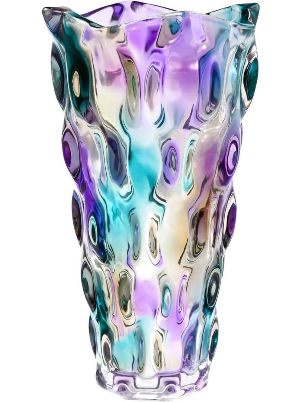 9-Inch Colorful Hand Blown Glass Vase - Iridescent Purple Table Centerpiece